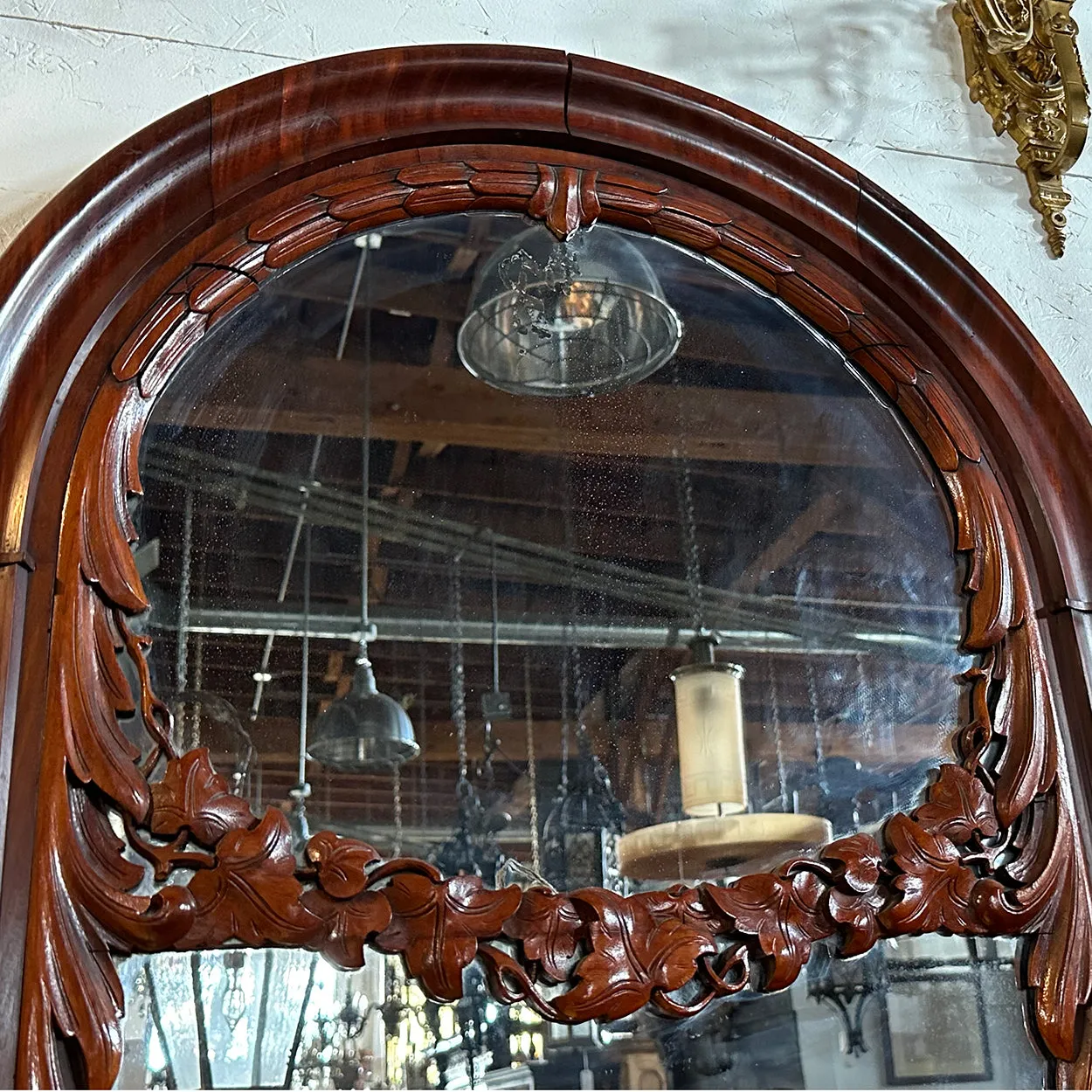 Large Danish Christian VIII Mahogany Arched Diamond Dust Wall Mirror