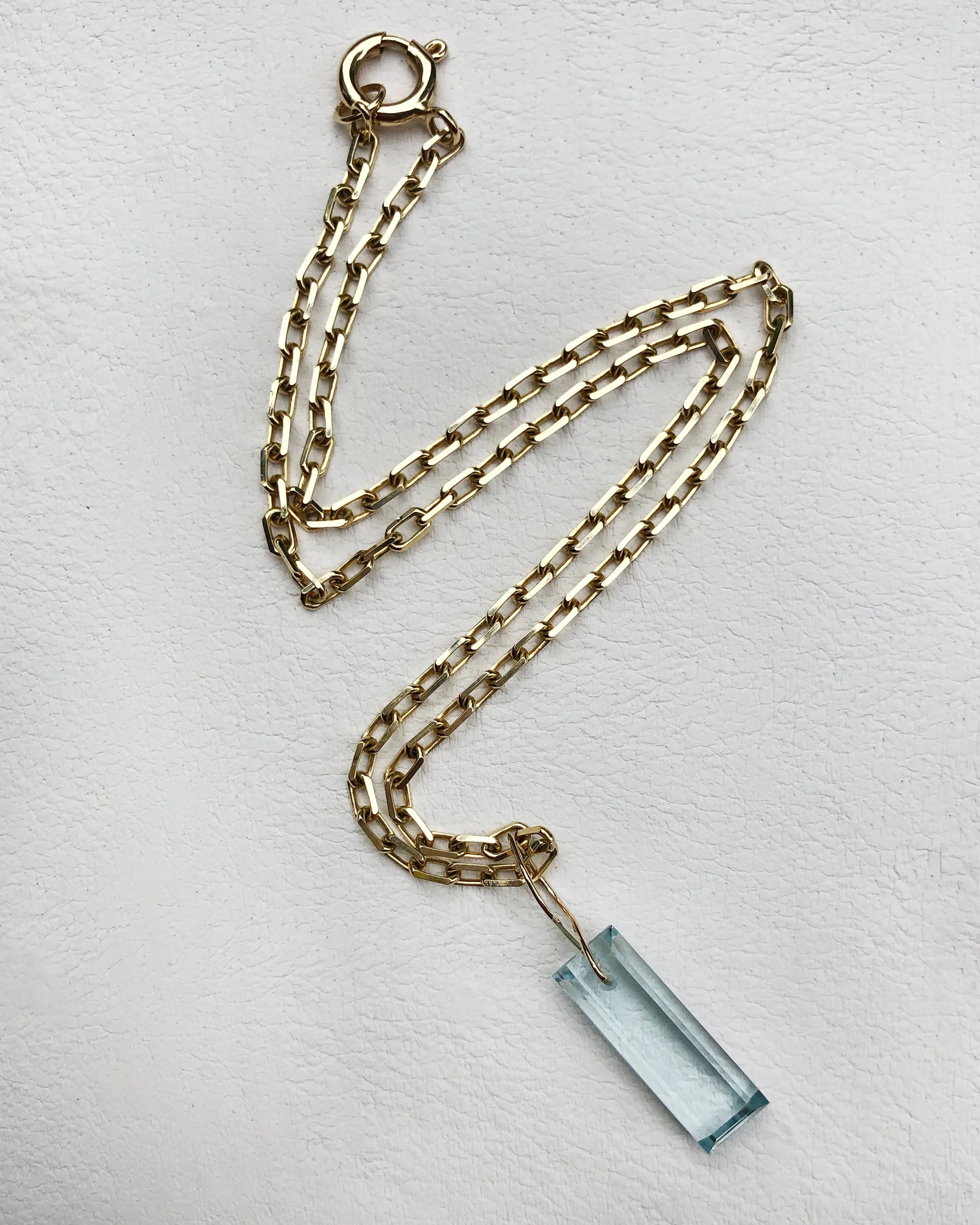 Large Emerald Cut Blue Topaz Amulet Neckalce