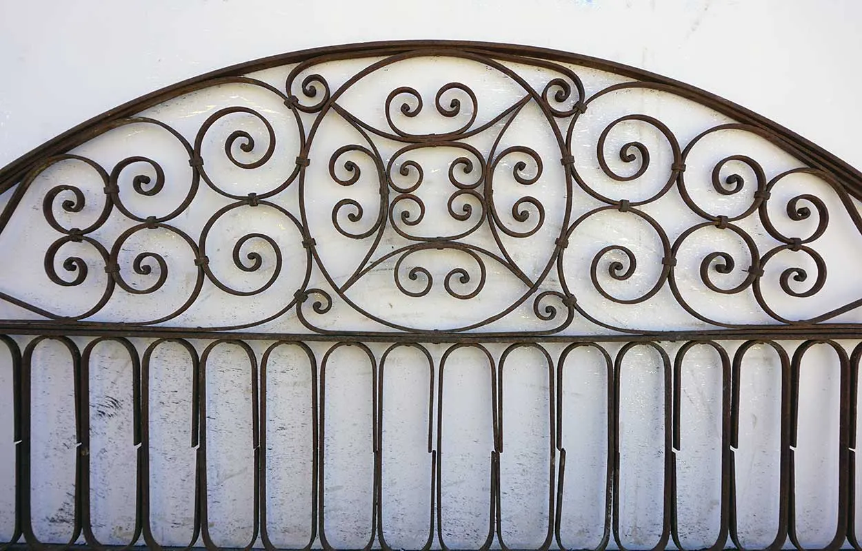 Large French Colonial Wrought Iron Arched Architectural Transom