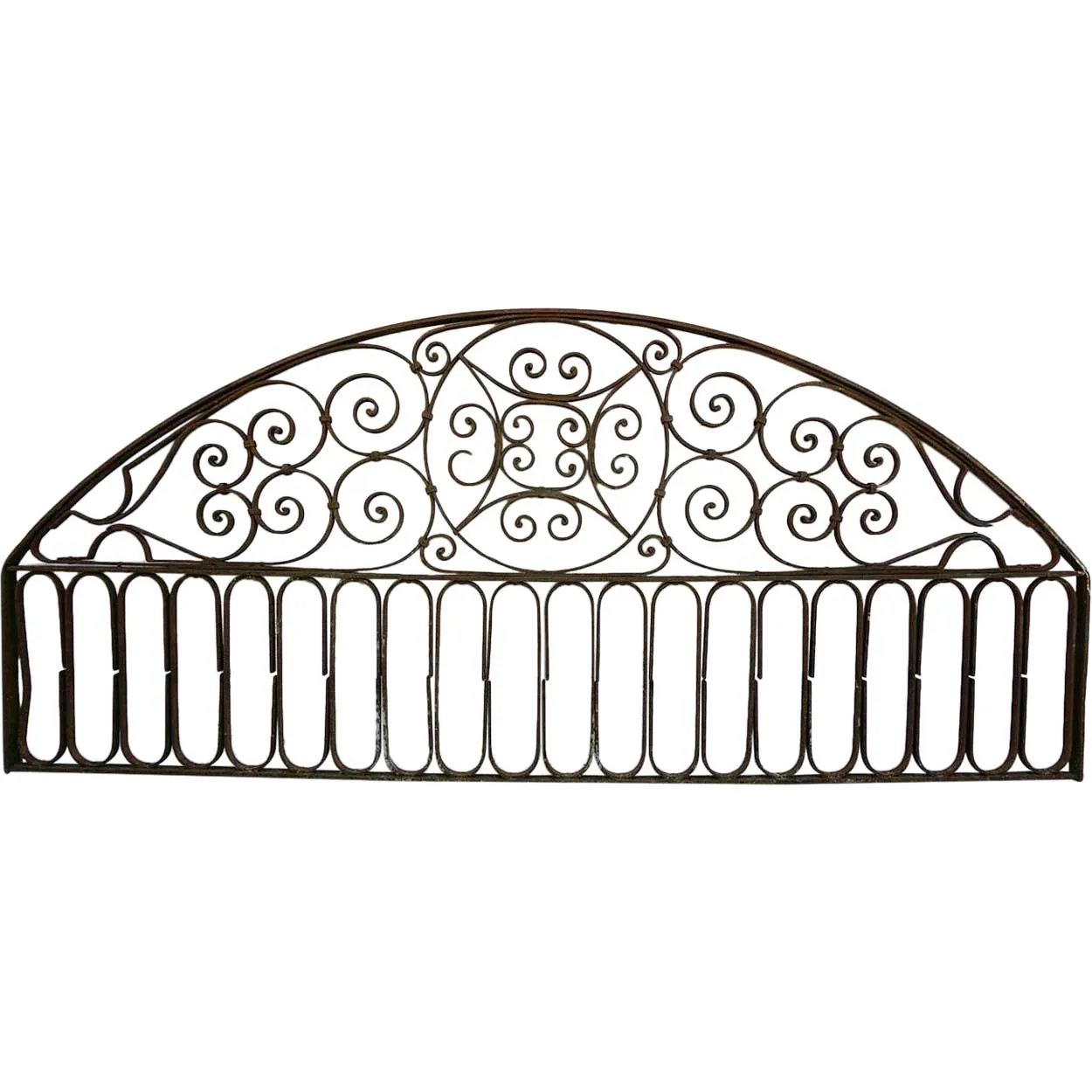 Large French Colonial Wrought Iron Arched Architectural Transom