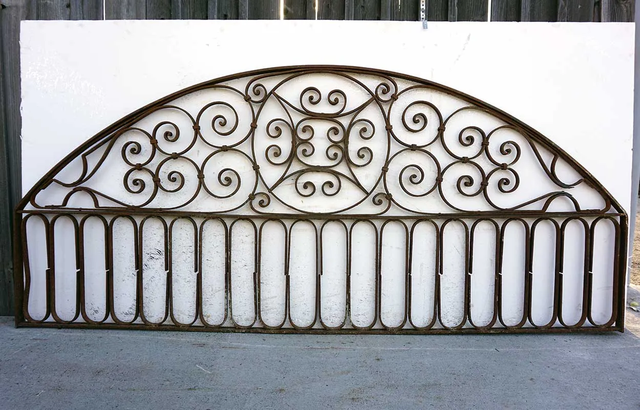Large French Colonial Wrought Iron Arched Architectural Transom