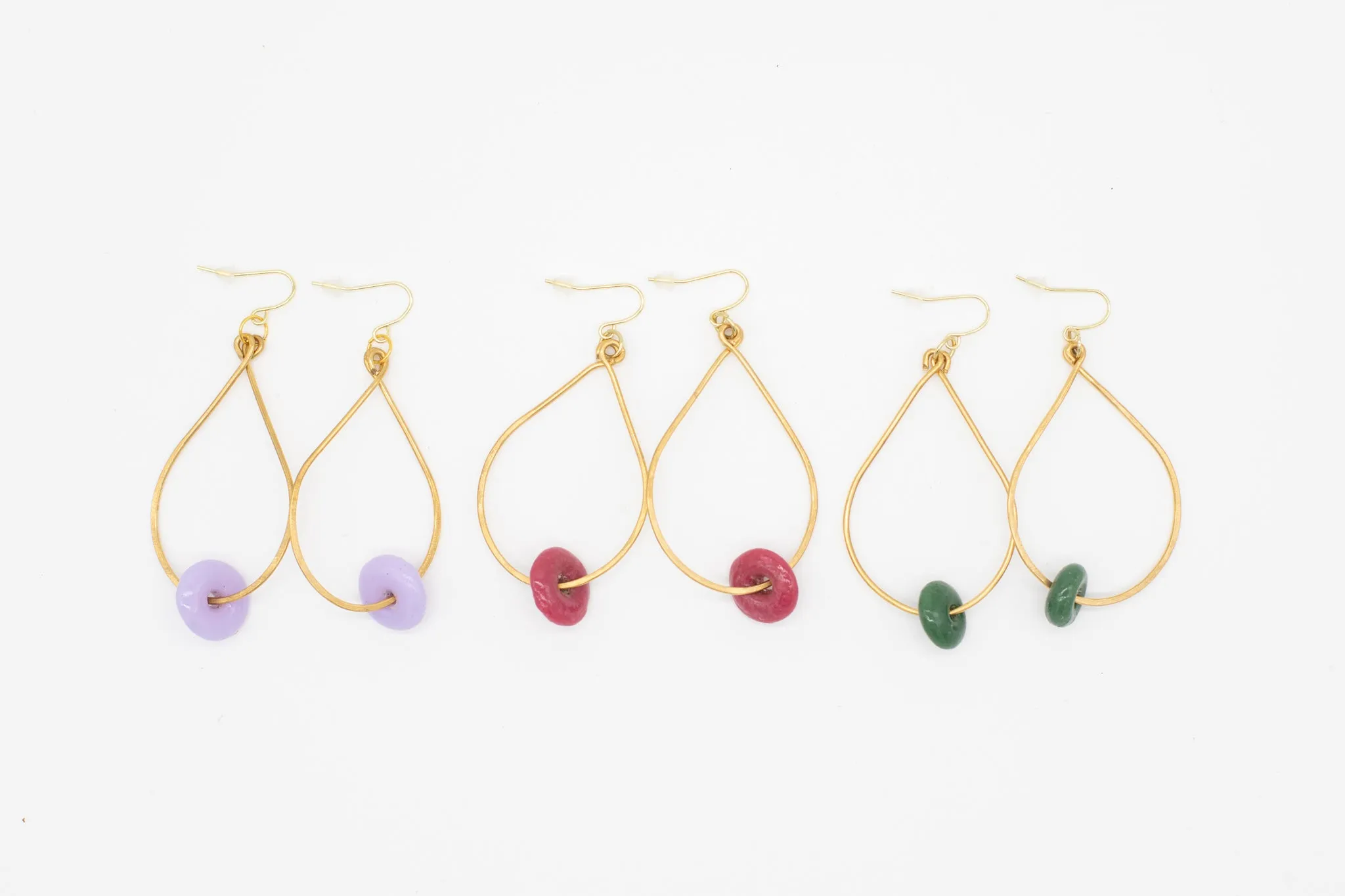 Large Glass Bead Hoops (Brass)