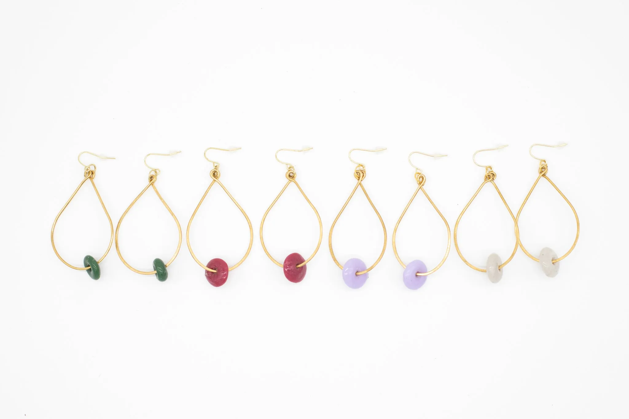Large Glass Bead Hoops (Brass)