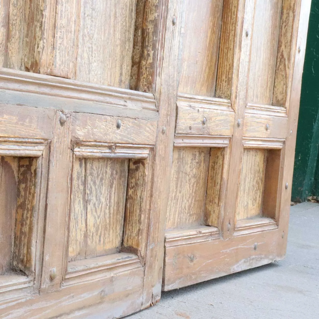 Large Indo-Portuguese Painted Teak and Iron Nailhead (Clavos) Double Door