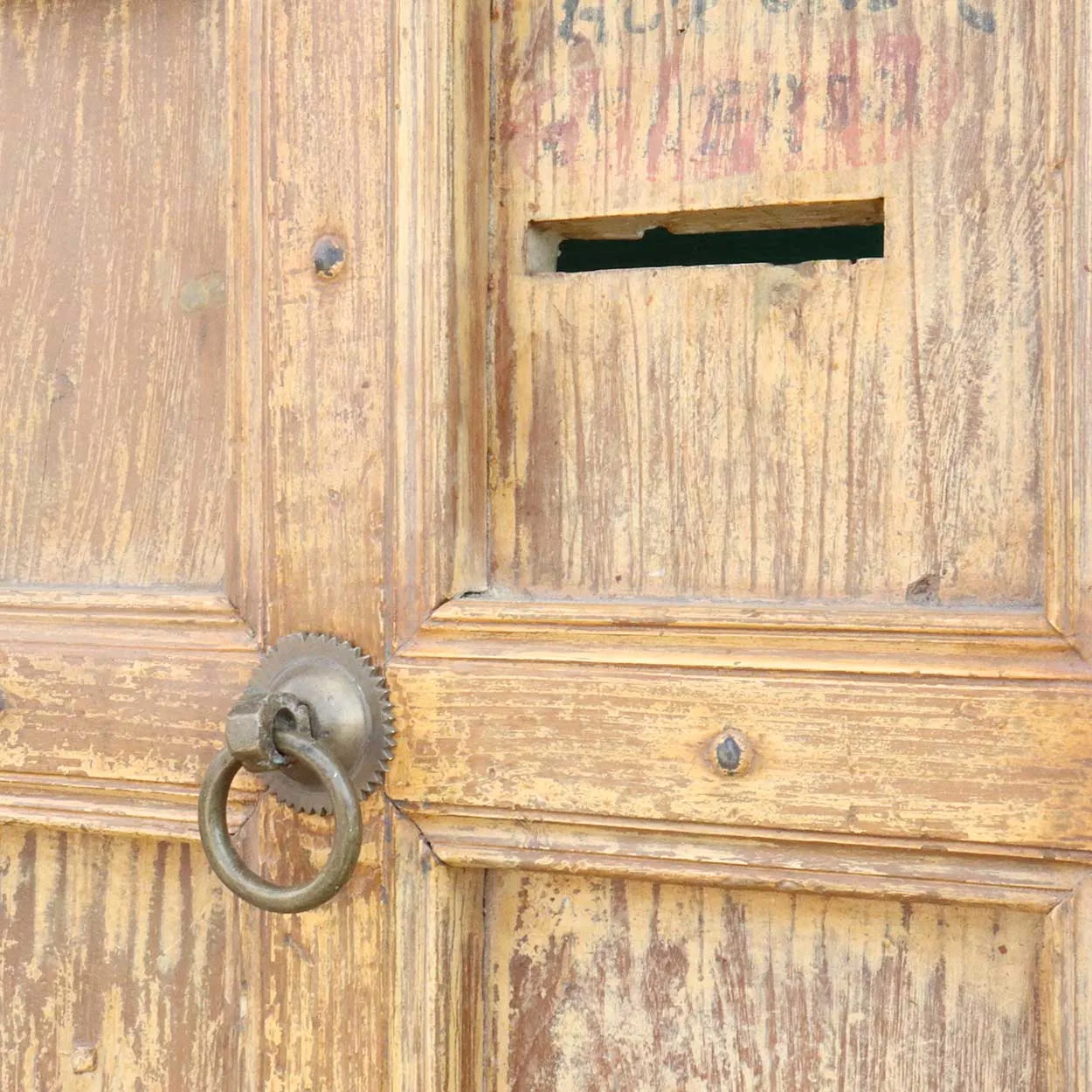 Large Indo-Portuguese Painted Teak and Iron Nailhead (Clavos) Double Door