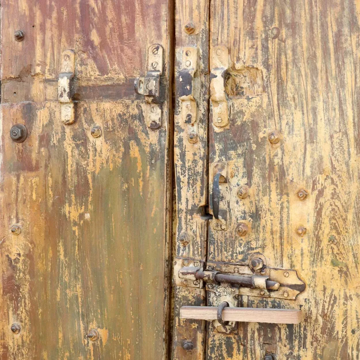 Large Indo-Portuguese Painted Teak and Iron Nailhead (Clavos) Double Door