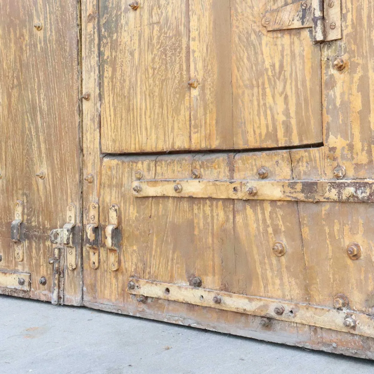 Large Indo-Portuguese Painted Teak and Iron Nailhead (Clavos) Double Door