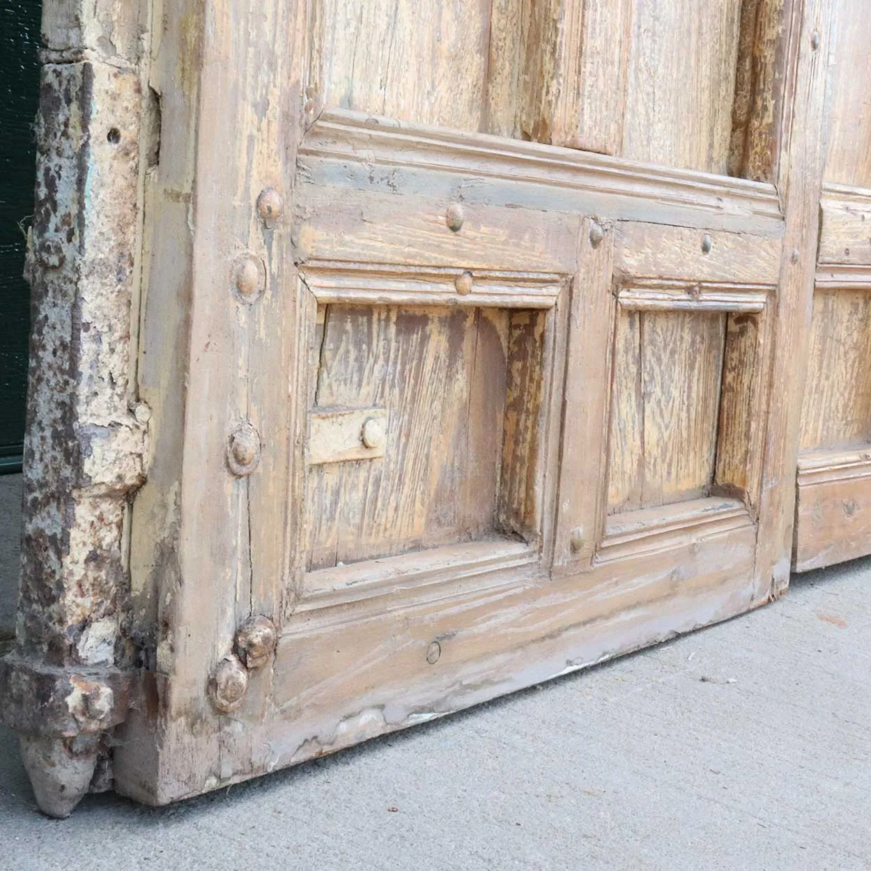 Large Indo-Portuguese Painted Teak and Iron Nailhead (Clavos) Double Door
