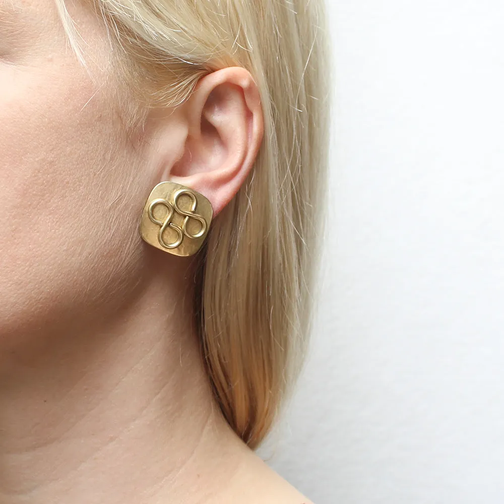 Large Rounded Square with Double Infinity Clip or Post Earrings