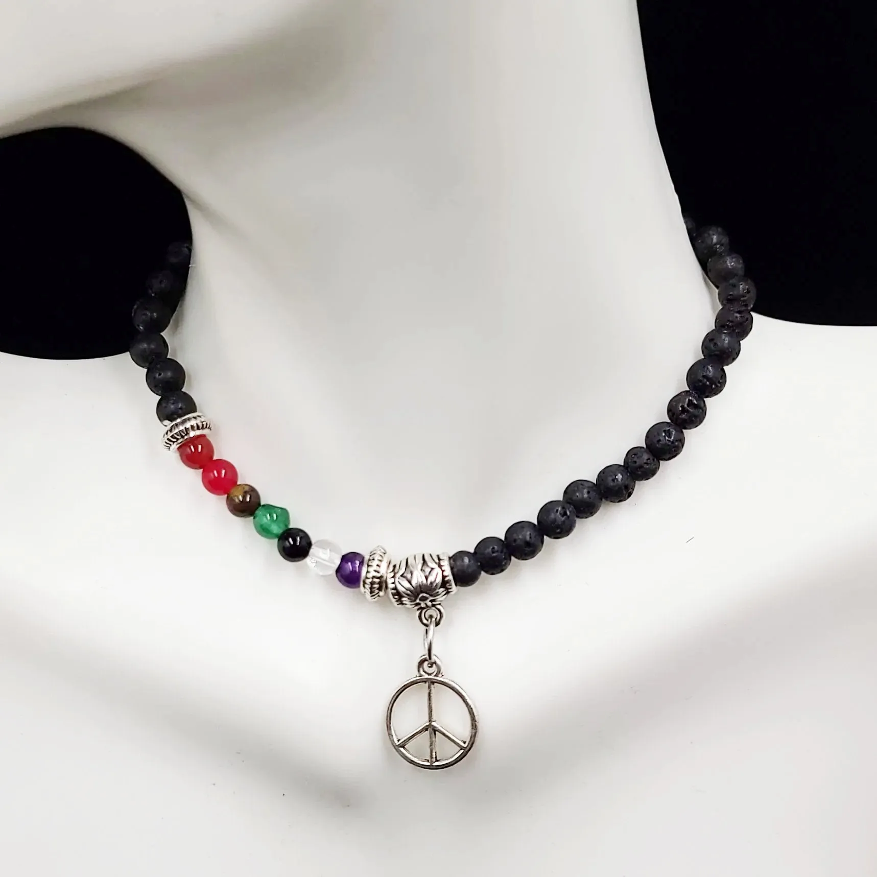 Lava Rock Chakra Bead Bracelet 4mm