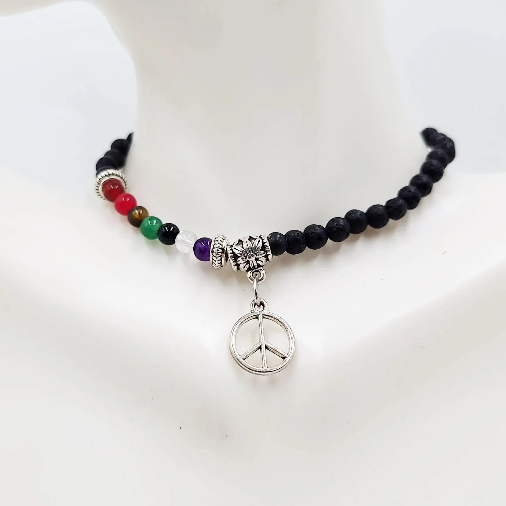 Lava Rock Chakra Bead Bracelet 4mm