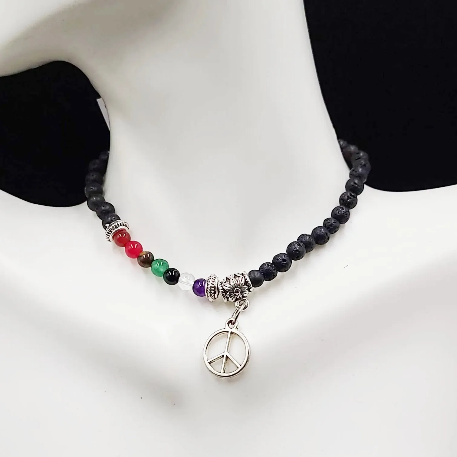 Lava Rock Chakra Bead Bracelet 4mm
