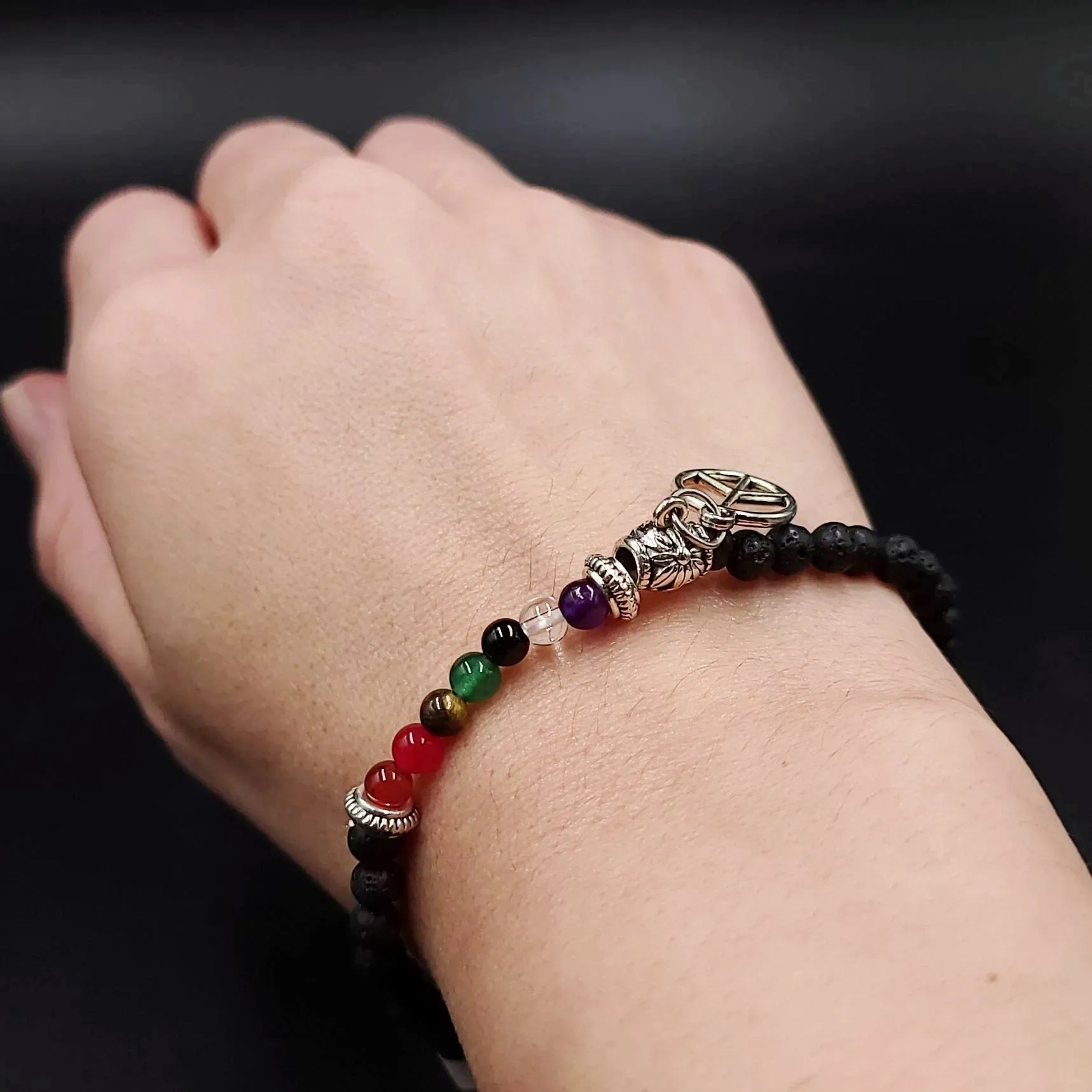 Lava Rock Chakra Bead Bracelet 4mm