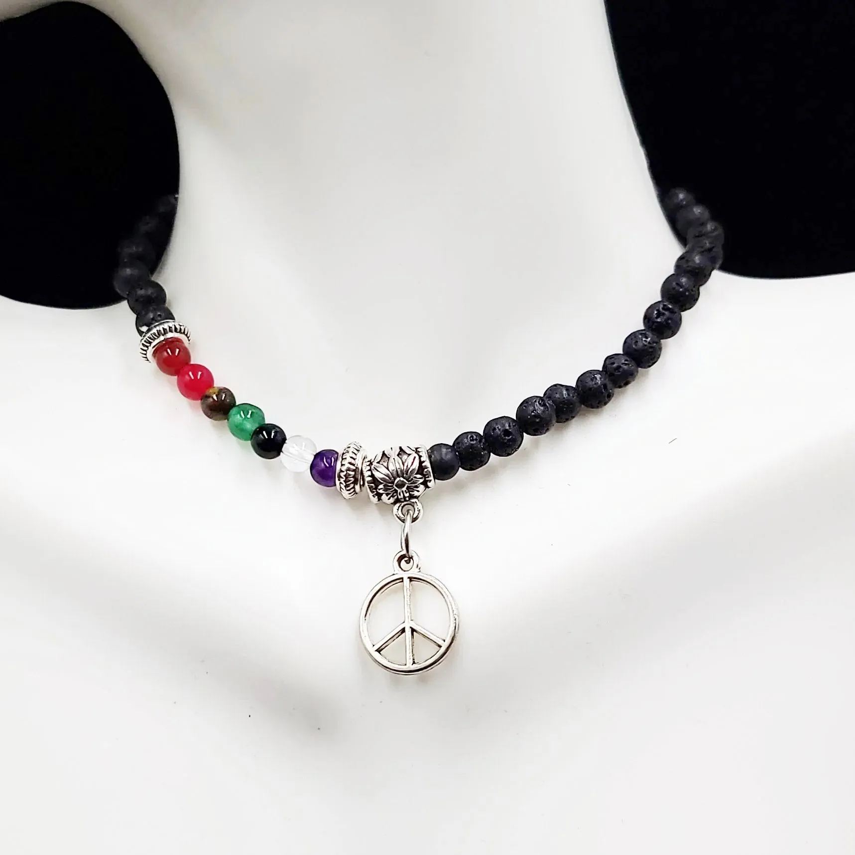 Lava Rock Chakra Bead Bracelet 4mm