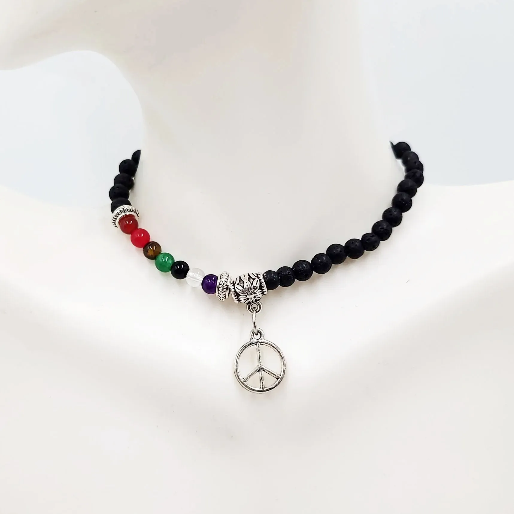 Lava Rock Chakra Bead Bracelet 4mm
