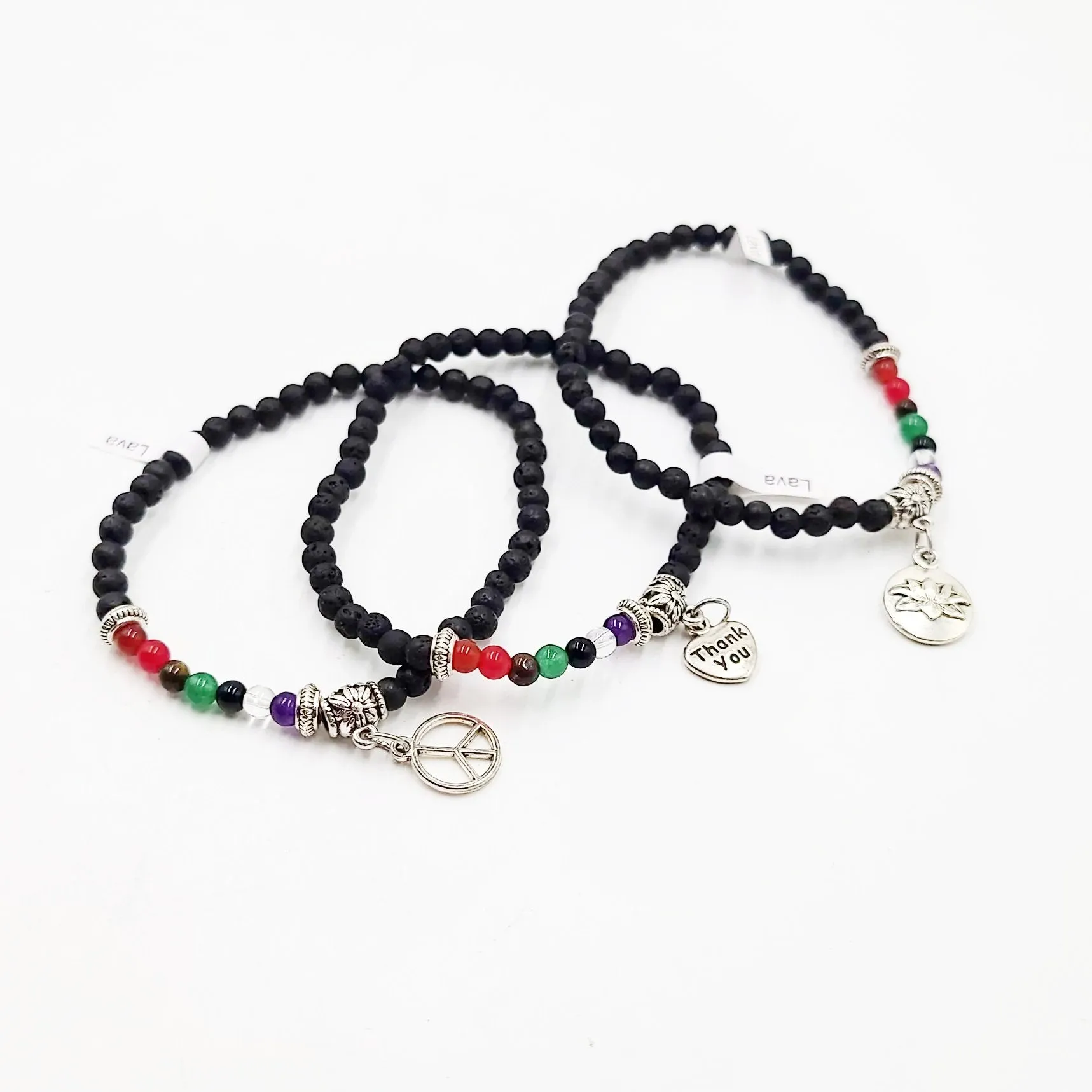 Lava Rock Chakra Bead Bracelet 4mm