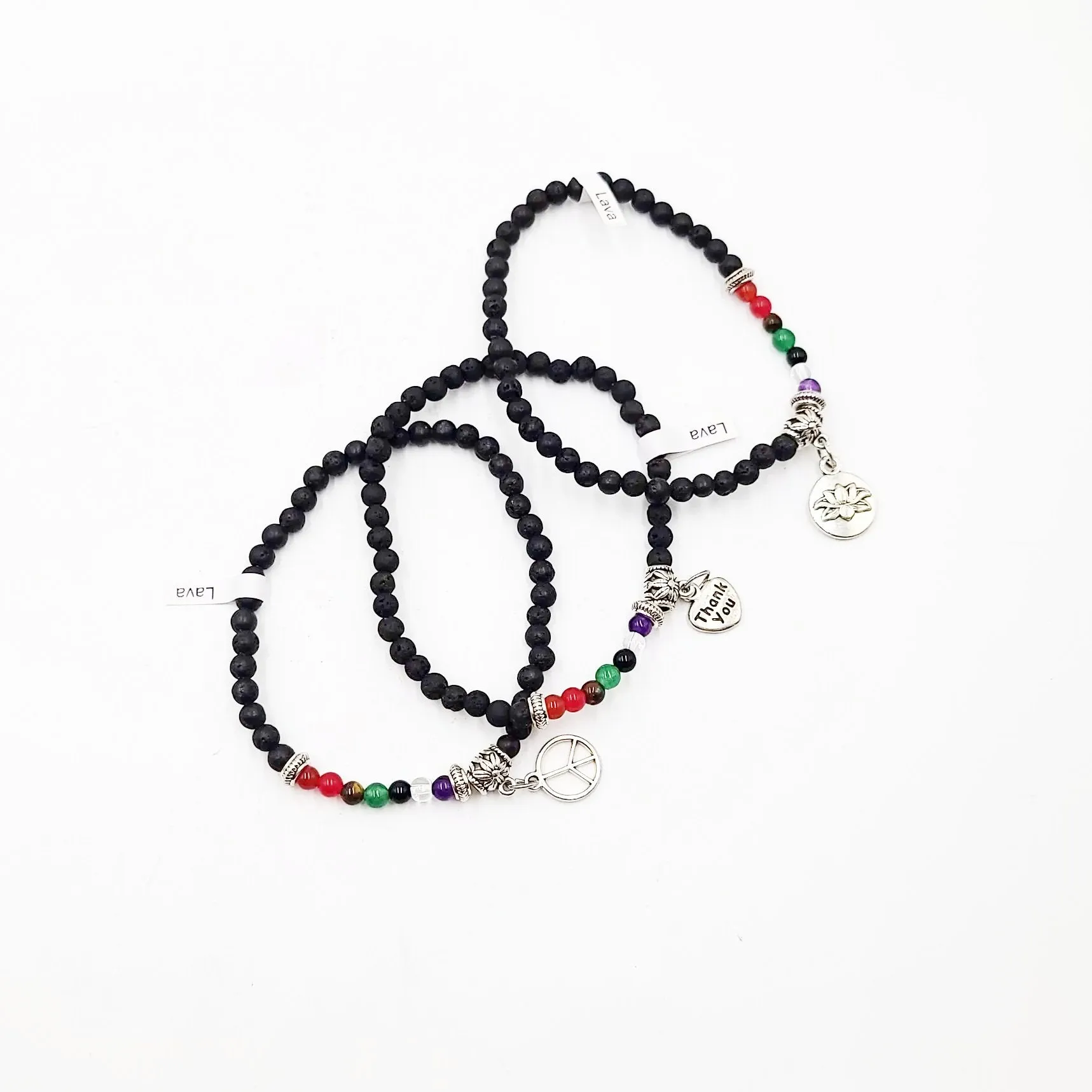 Lava Rock Chakra Bead Bracelet 4mm
