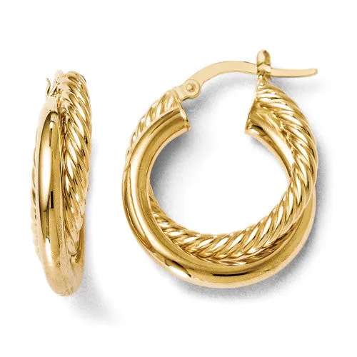 Leslie's Double Wrap Polished & Twisted 14kt Yellow Gold Hinged Hoop Earrings