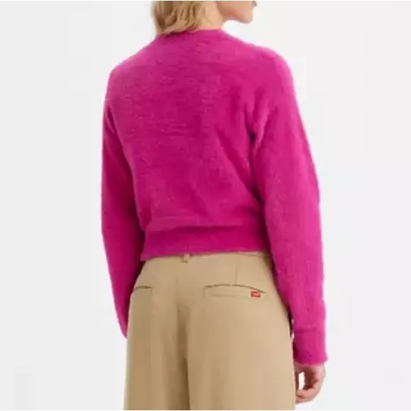 Levi’s XLarge Sweater Cat Cardigan in Festival Fuschia Pink fuzzy soft NWT