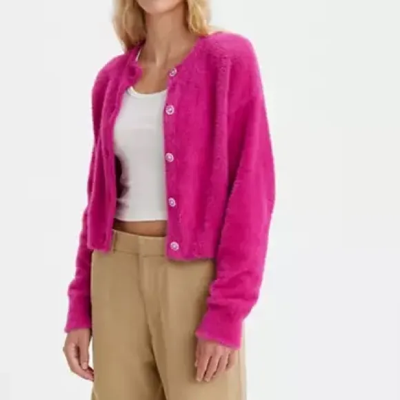 Levi’s XLarge Sweater Cat Cardigan in Festival Fuschia Pink fuzzy soft NWT