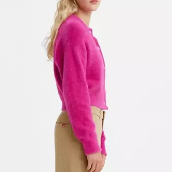 Levi’s XLarge Sweater Cat Cardigan in Festival Fuschia Pink fuzzy soft NWT
