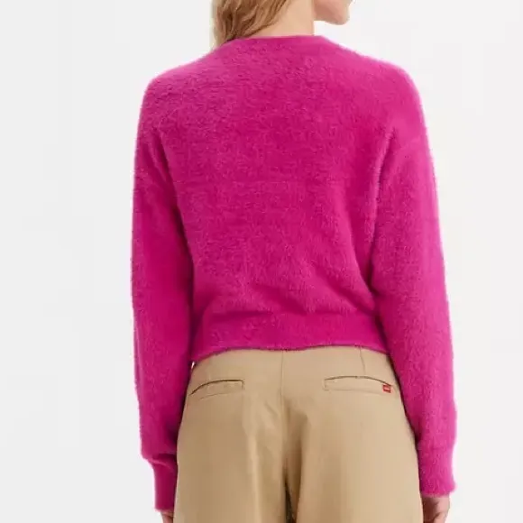 Levi’s XLarge Sweater Cat Cardigan in Festival Fuschia Pink fuzzy soft NWT