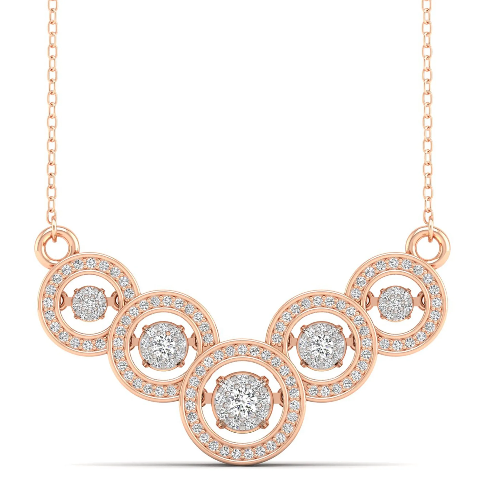 Linked Five Stone Halo Dancing Diamond Necklace