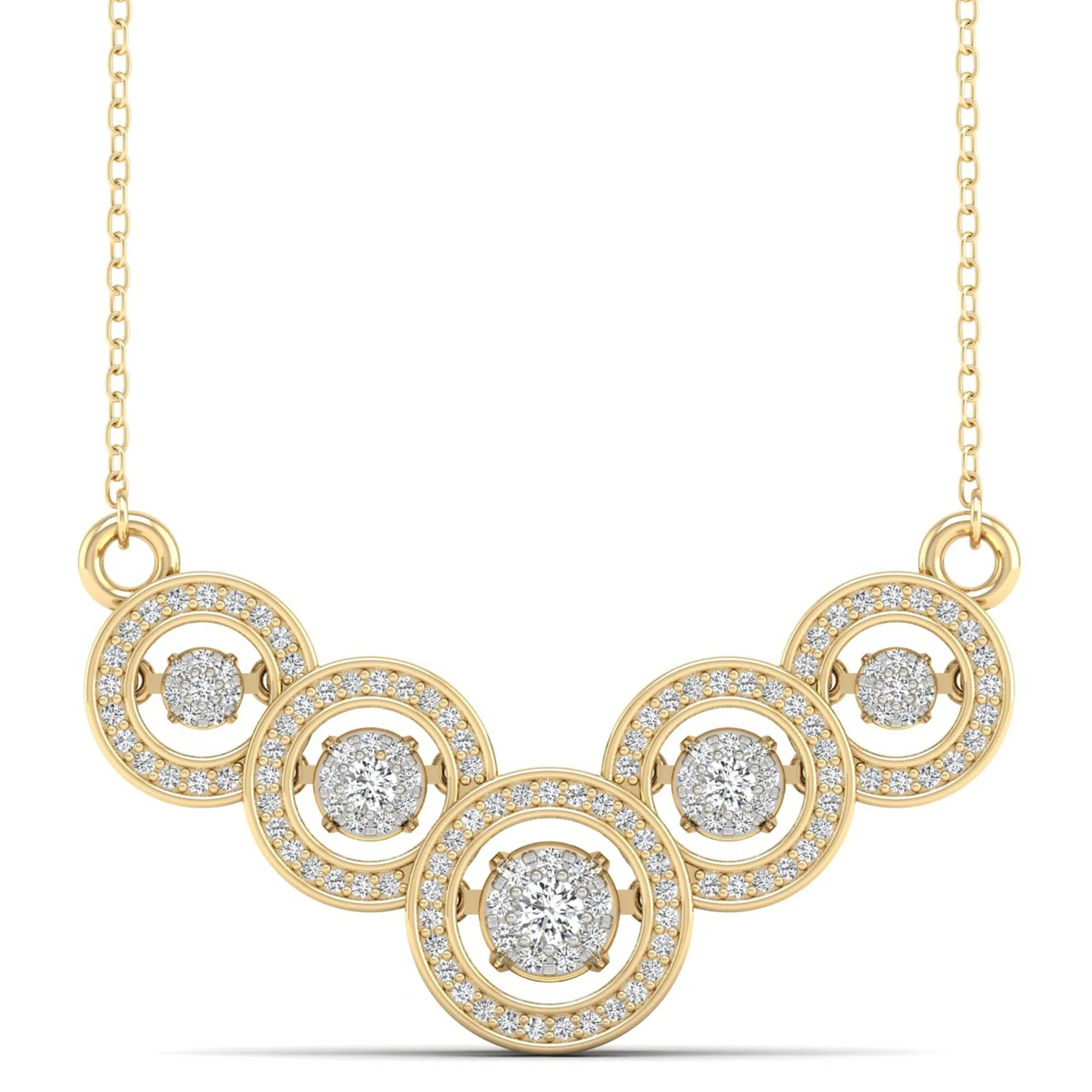 Linked Five Stone Halo Dancing Diamond Necklace
