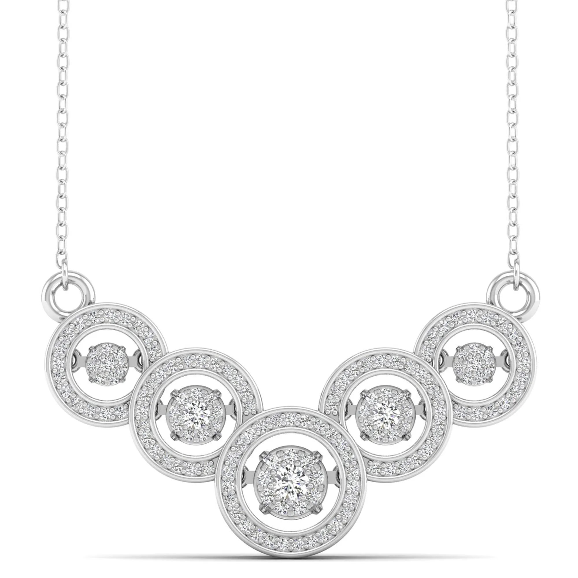 Linked Five Stone Halo Dancing Diamond Necklace