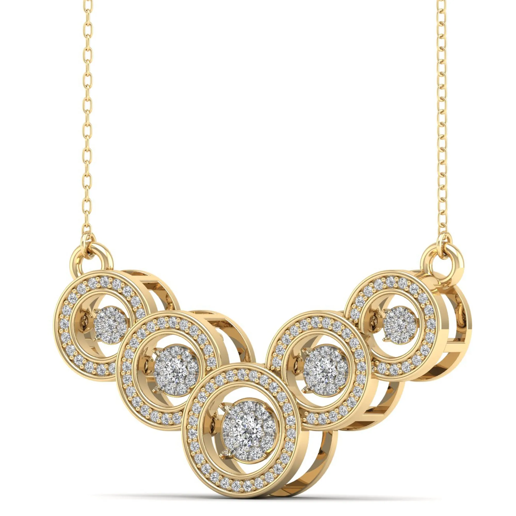 Linked Five Stone Halo Dancing Diamond Necklace