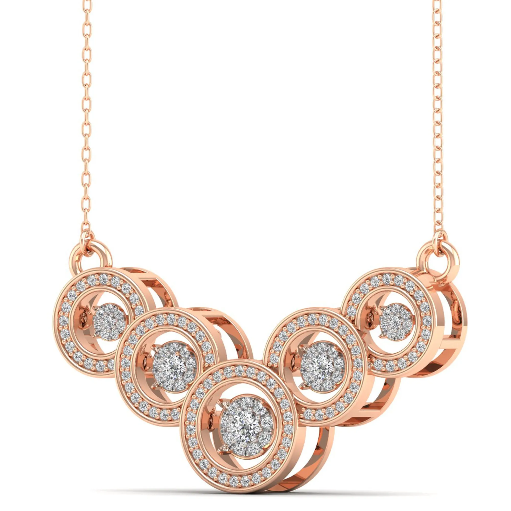 Linked Five Stone Halo Dancing Diamond Necklace