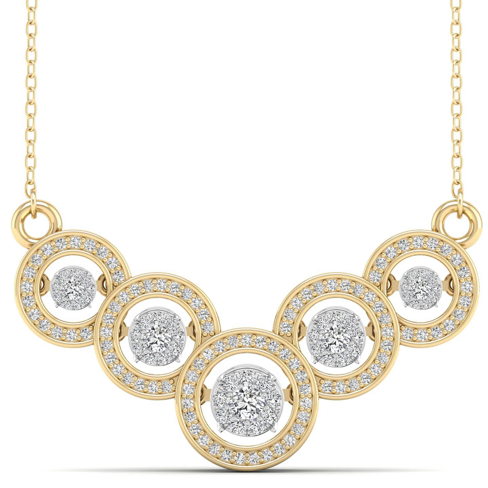 Linked Five Stone Halo Dancing Diamond Necklace