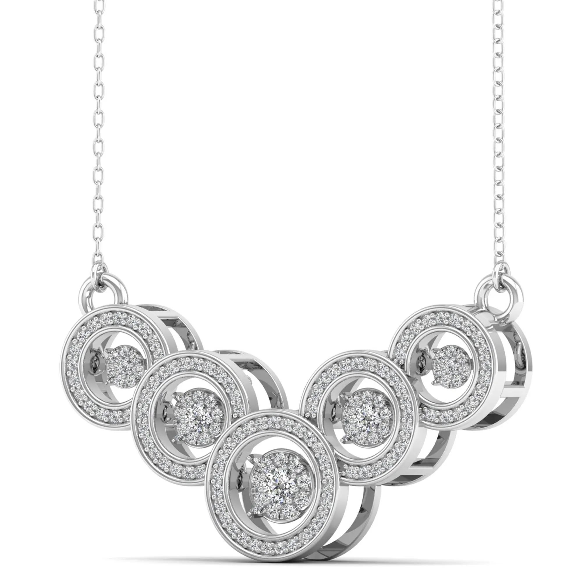 Linked Five Stone Halo Dancing Diamond Necklace
