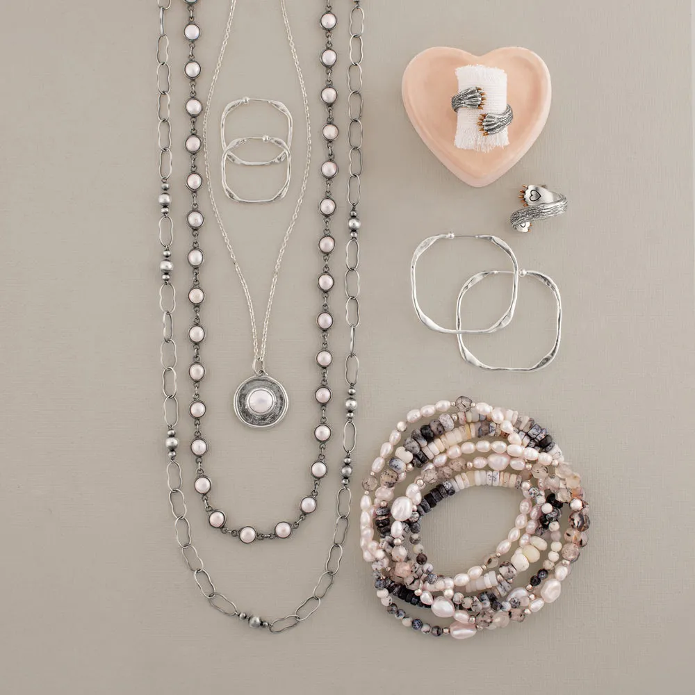 Linked Many Moons Necklace in Pearl & Antiqued Silver