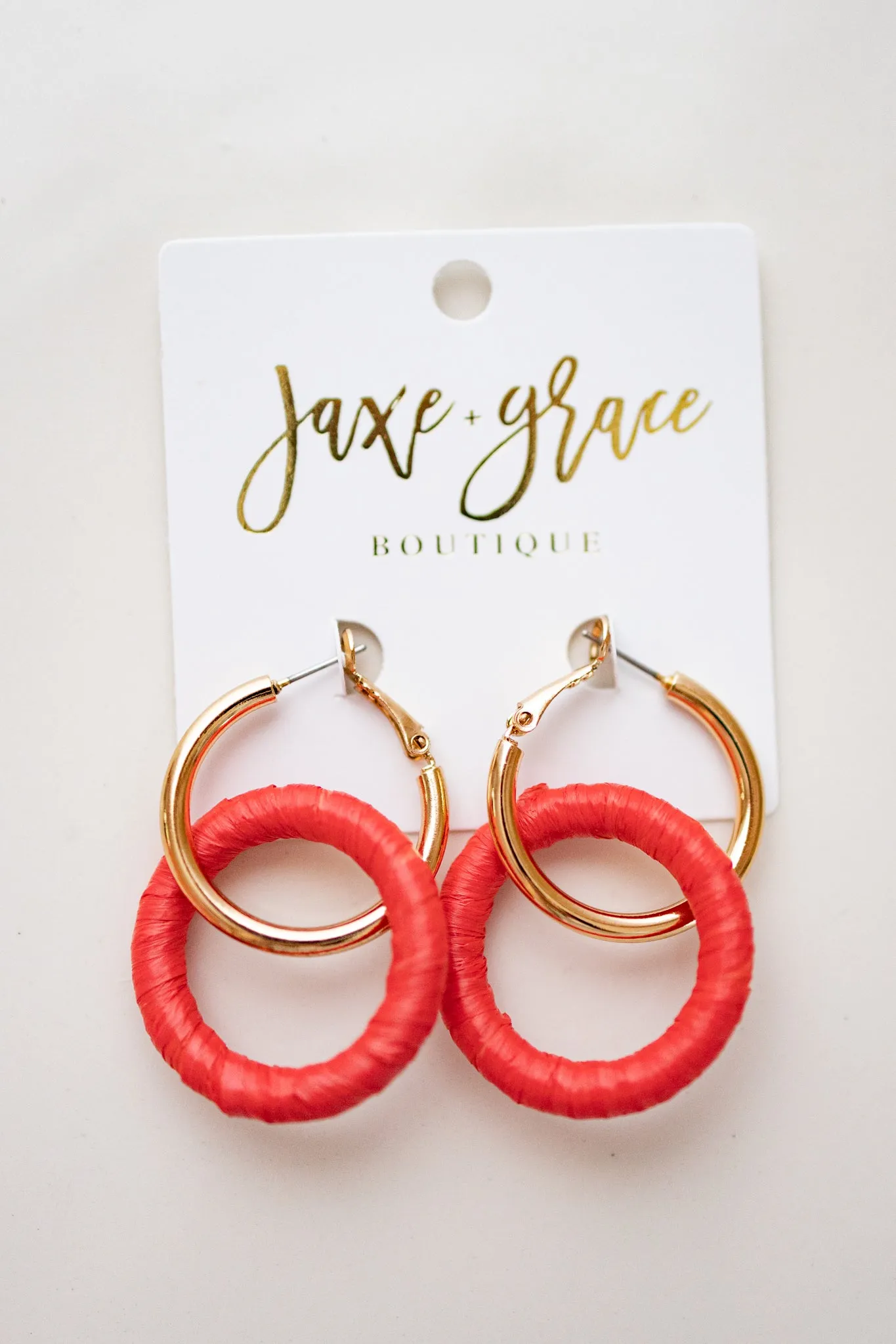 Linked Raffia & Metal Ring Hoops, VARIOUS