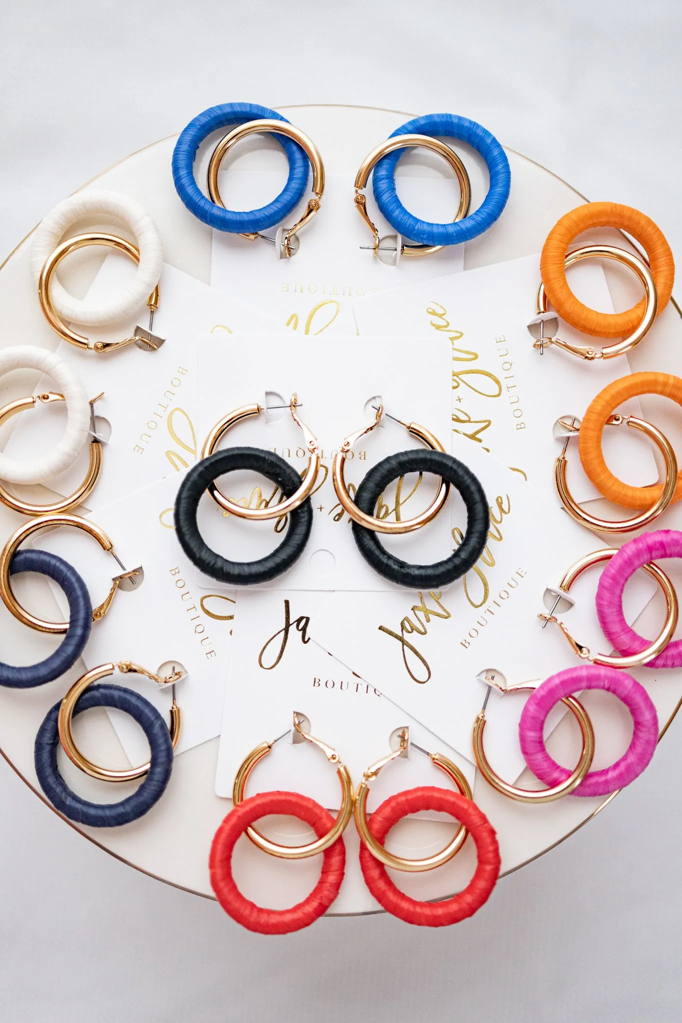 Linked Raffia & Metal Ring Hoops, VARIOUS