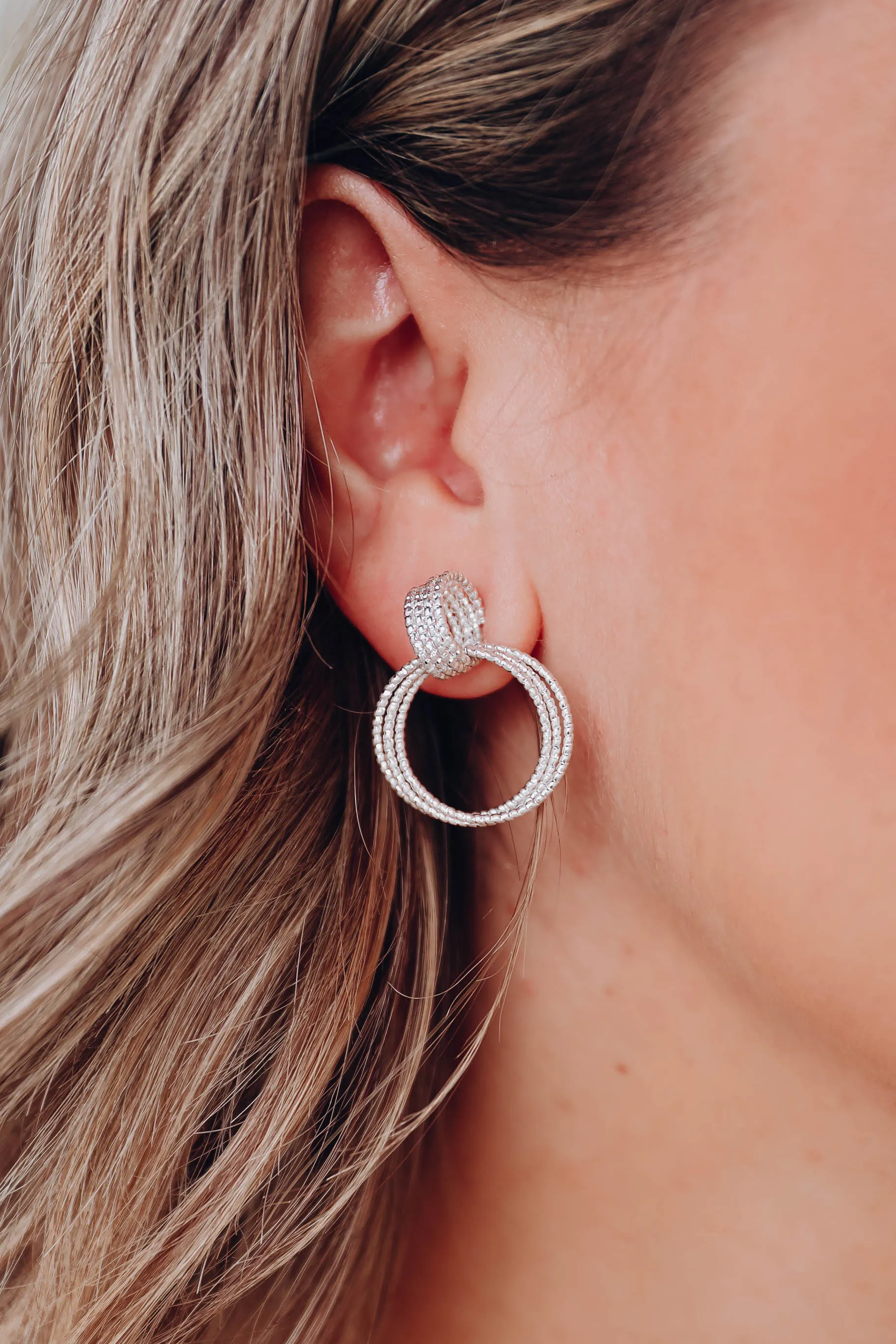 Linked Rings Dangle Earrings - Silver
