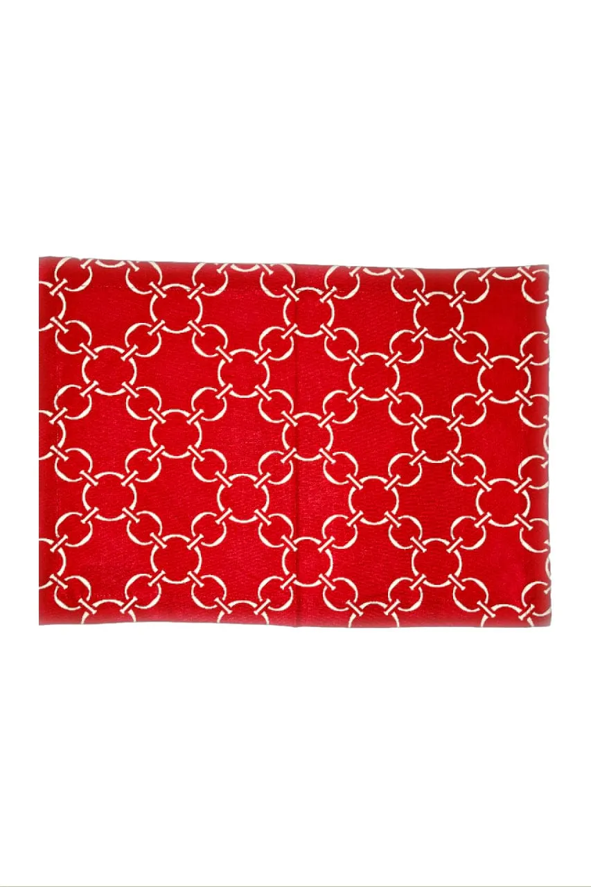 linked-up scarlet red printed cloth placemats
