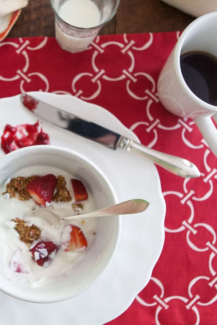 linked-up scarlet red printed cloth placemats