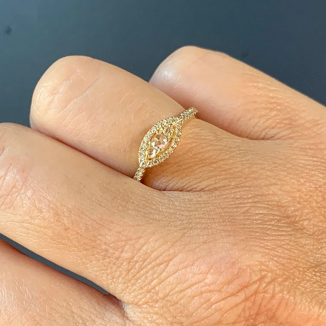 Liven - Triple Rose Cut Diamond Ring With Marquise Halo in 14K Gold