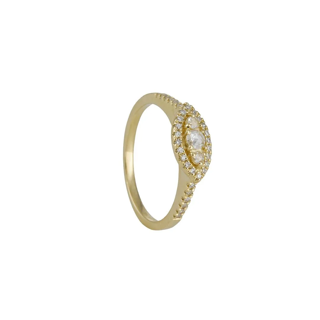 Liven - Triple Rose Cut Diamond Ring With Marquise Halo in 14K Gold