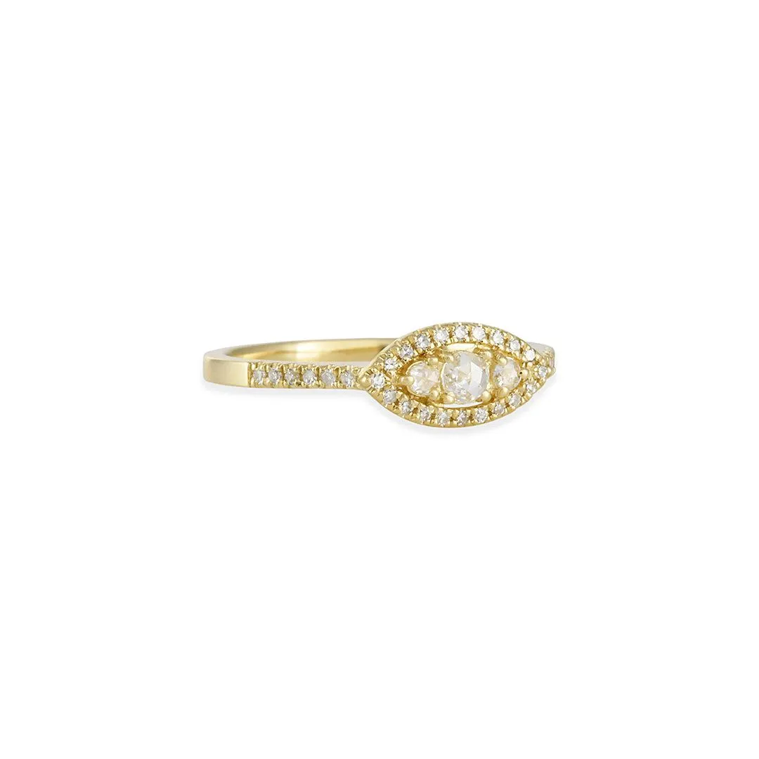 Liven - Triple Rose Cut Diamond Ring With Marquise Halo in 14K Gold