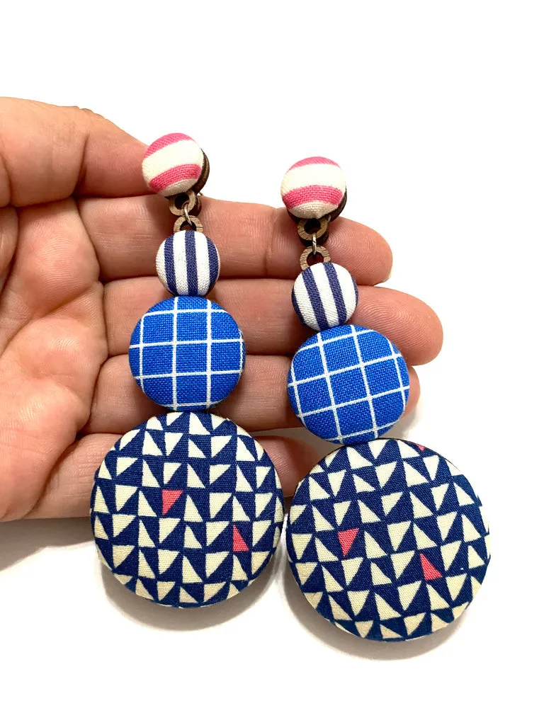 Long Earrings- Blue Geometrics