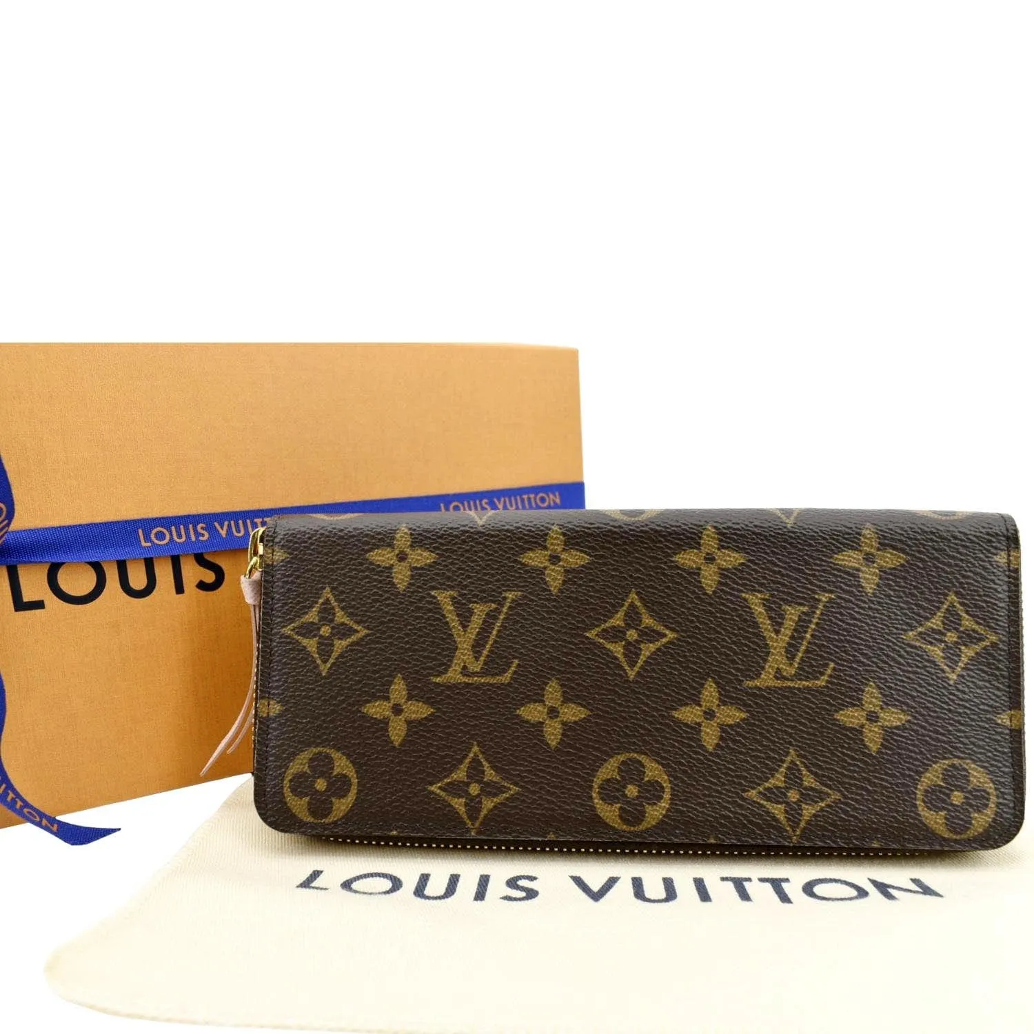 LOUIS VUITTON Clemence Monogram Canvas Zippy Wallet Brown