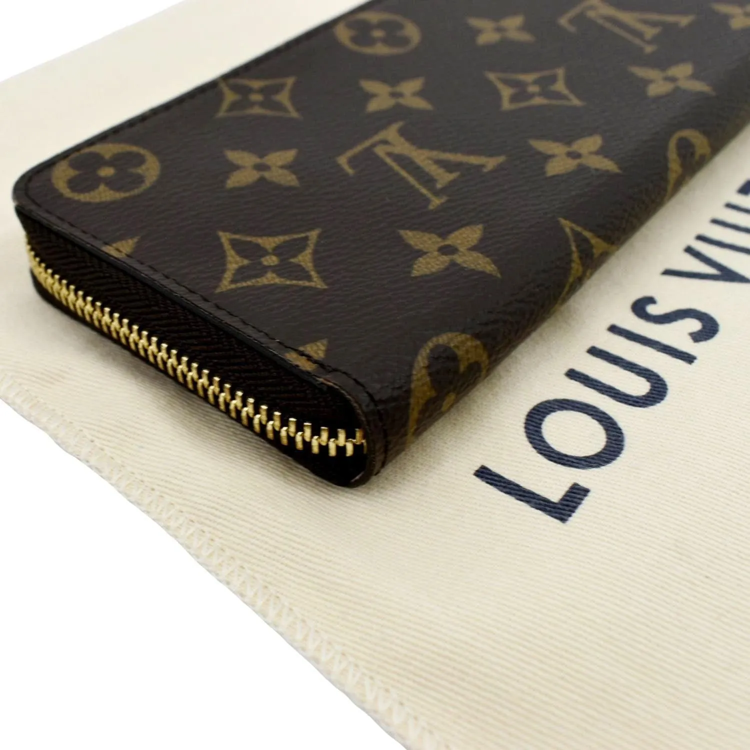 LOUIS VUITTON Clemence Monogram Canvas Zippy Wallet Brown