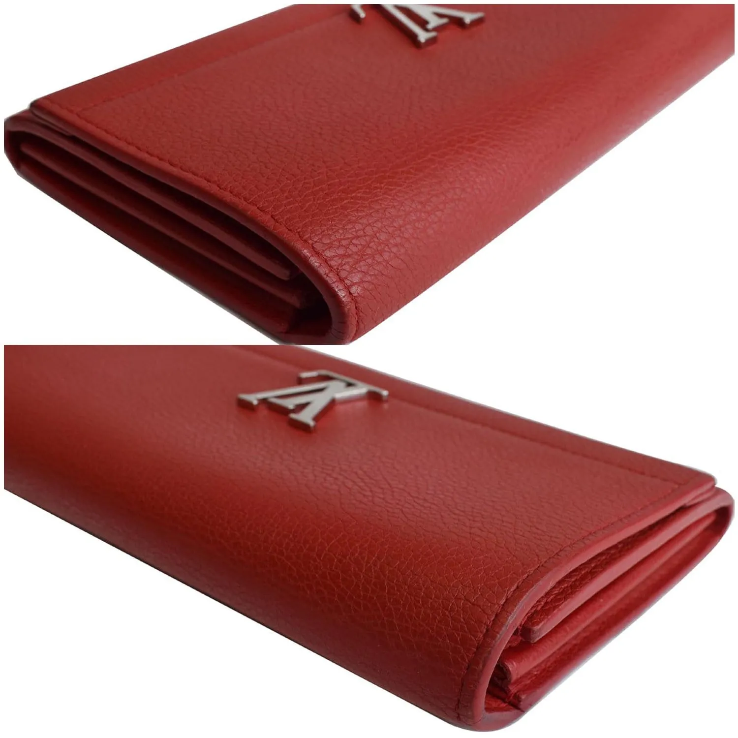 LOUIS VUITTON Lockme II Calfskin Leather Wallet Red