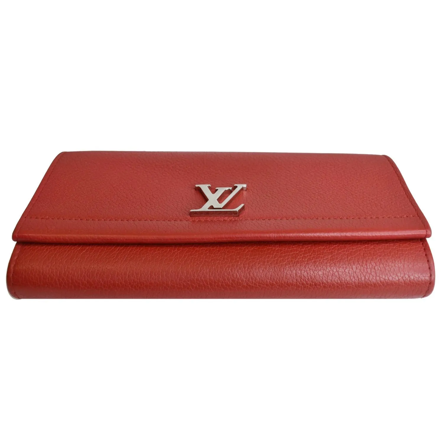 LOUIS VUITTON Lockme II Calfskin Leather Wallet Red