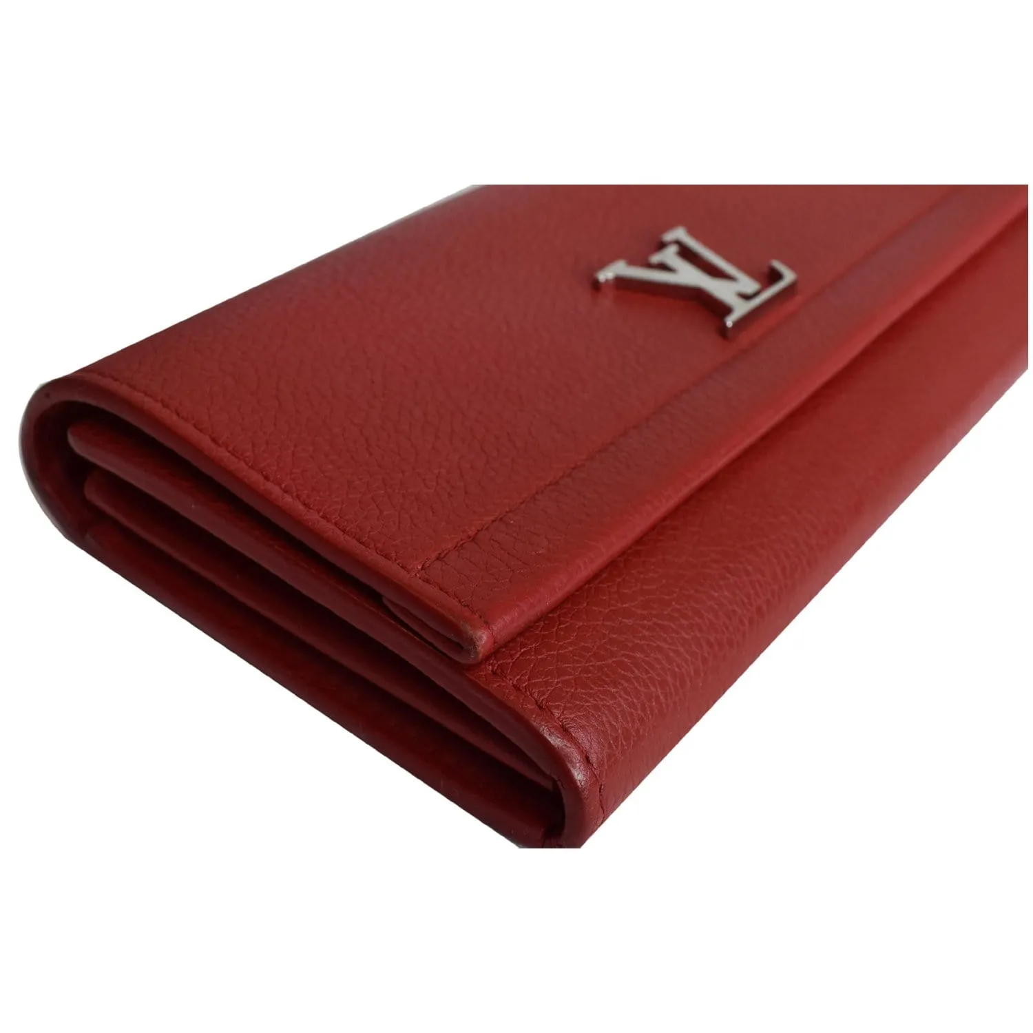 LOUIS VUITTON Lockme II Calfskin Leather Wallet Red