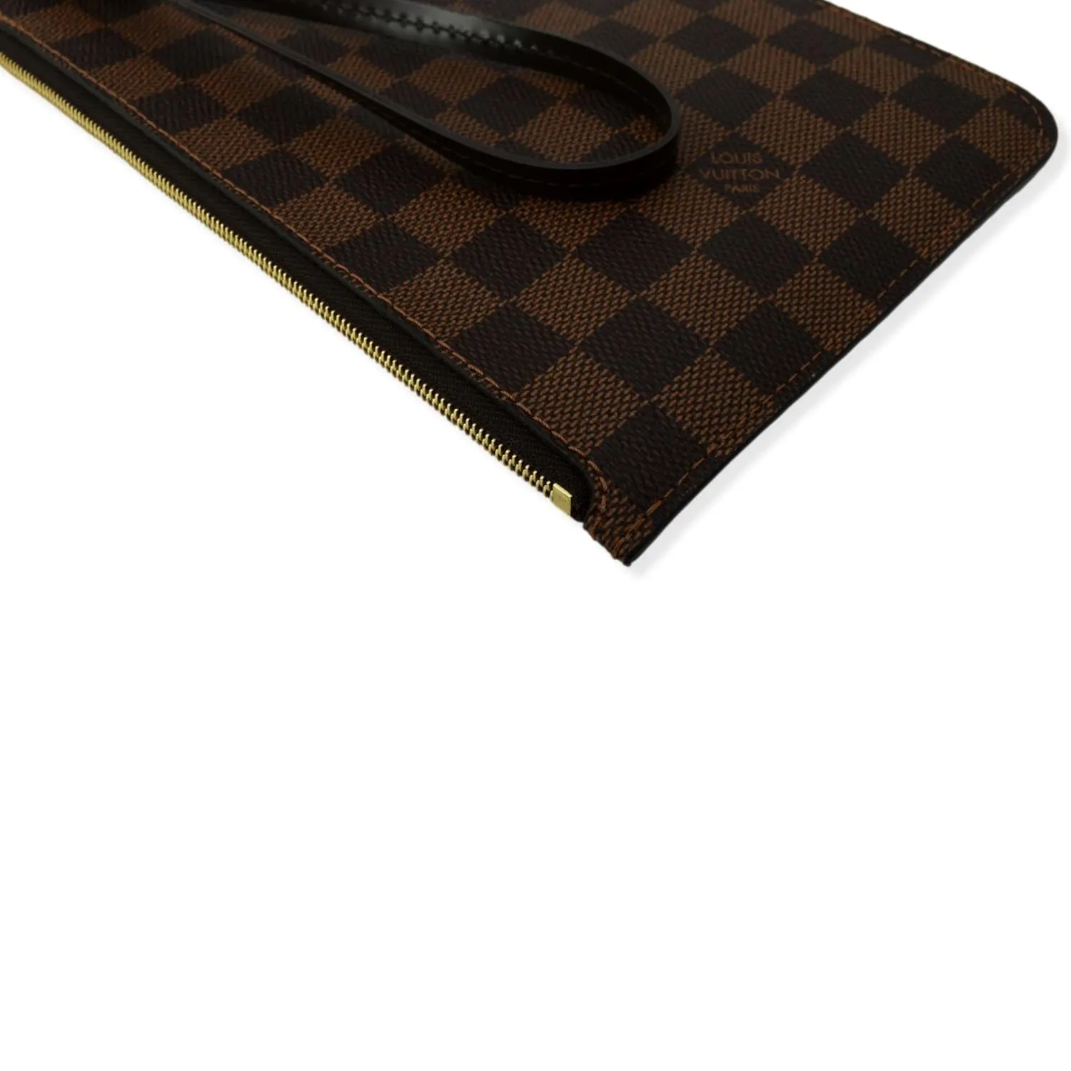 LOUIS VUITTON  Neverfull Damier Ebene Pochette Wristlet Pouch Brown