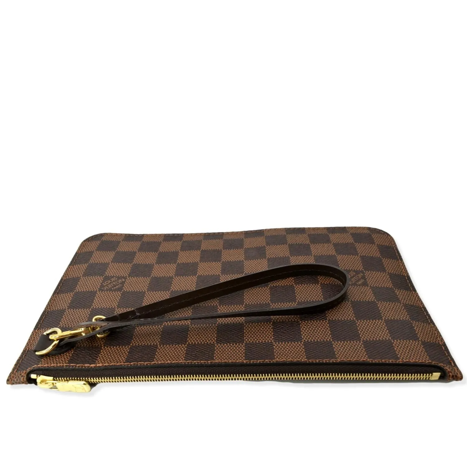 LOUIS VUITTON  Neverfull Damier Ebene Pochette Wristlet Pouch Brown